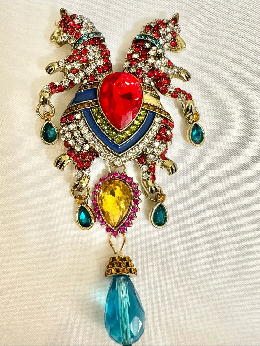 Royal Red & Multicolor Crystal Statement Brooch Pendant (Missing Stone)